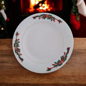 Tienshan Vintage Elegant Poinsetta Ribbon Holiday 10 1/2" Dinner Plate .